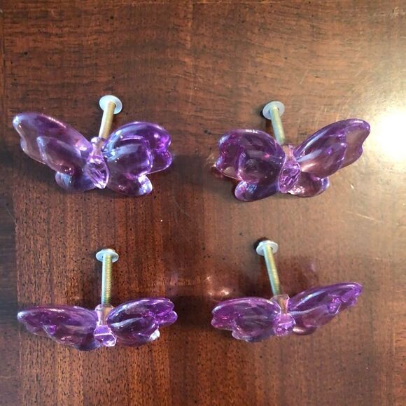 4 Lucite Lilac Purple Butterfly Drawer Pulls Decor - Picture 2 of 4